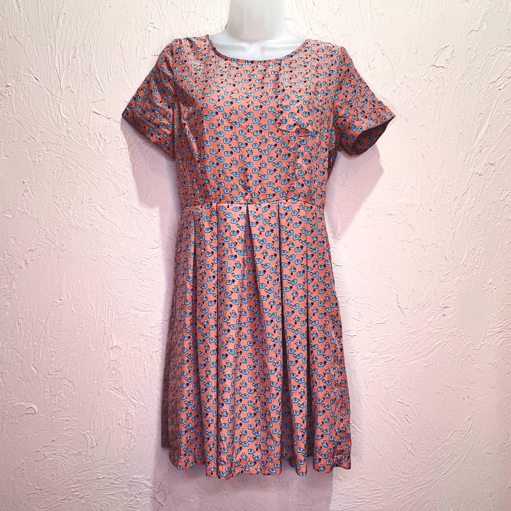 Monteau Terracotta Pink Elephant Print Retro Fit and Flare Dress Women's M